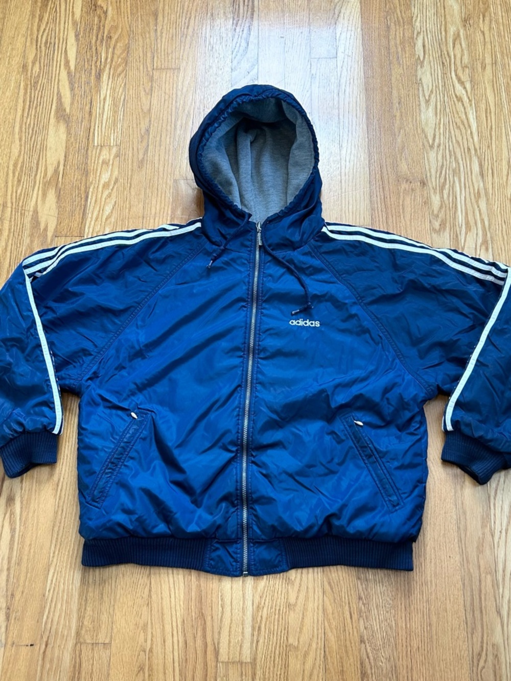 Adidas Jacket Mens Hooded Reversible Trefoil Bomber Full Zip